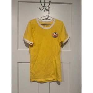 Hollister Womens Yellow Ringer T Shirt Flamingo Graphic Print Size XS